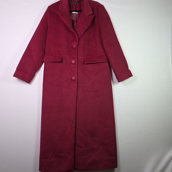NWOT Boston Proper Red Longline Coat Womens  M Button Front Lined Classic Winter - Picture 1 of 10